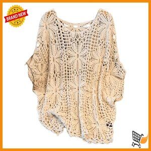 Plus Size Crochet Sweater Off Shoulder Boho Beach Cover Up